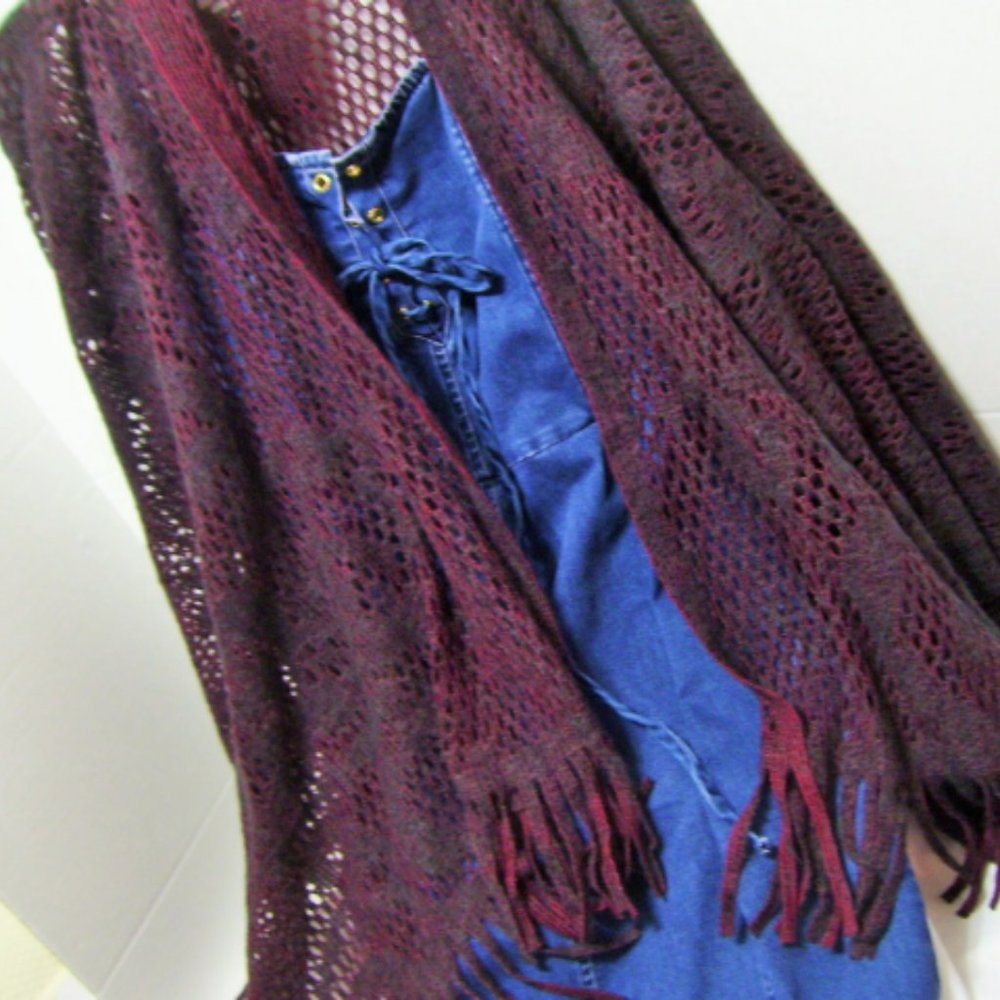 Lapis Crochet  Reversible Shawl Wrap Color Changing, BlueGray/Red Berry,…(1)